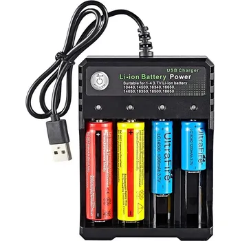 Článková baterie USB nabíječka 18650 – černá, 4 sloty, pro 3,7 V Li-ion akumulátory