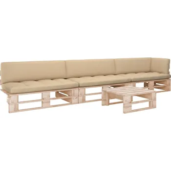 Zahradní sestava 4dílná zahradní sedací souprava z palet s poduškami borovice3066748