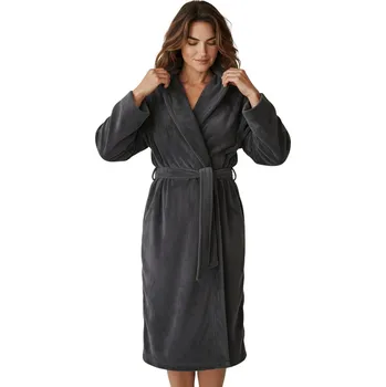 Dámské noční prádlo F2F Dámský šedý mikroplyšový župan Barva: Šedá, Velikost: L-XL