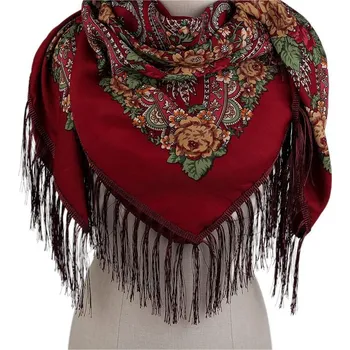 Šátek Šátek folklórní květy a třásněmi 105x105 cm - 13 vínová