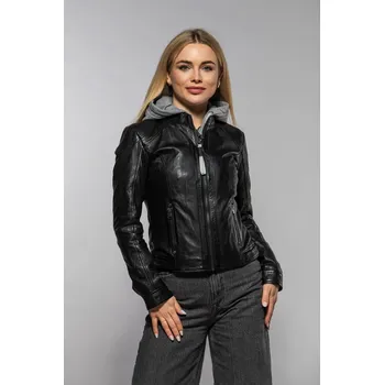 Dámská casual bunda Černá kožená bunda s kapucí MWAxila DB Velikost XXL
