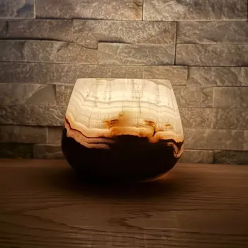 Svícen Svícen z přírodního kamene - Pavučina snů konkrétní kus z fotek, jedinečný originál, průměr 12,5 cm