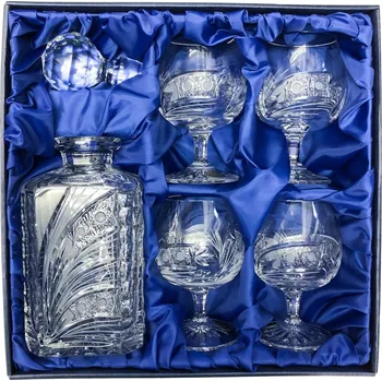 Sklenice BOHEMIA CRYSTAL Sada na rum, koňak, brandy Bohemia Crystal karafa a 4 sklenice - brus Kometa