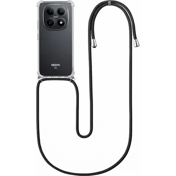 Pouzdro na mobilní telefon Kryt Xiaomi Redmi Note 15 5G s černou šňůrkou průhledný (obal neboli pouzdro na Xiaomi Redmi Note 15 5G)