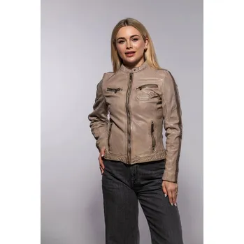 Dámská casual bunda Béžová kožená bunda GWLiziya Velikost S