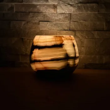 Svícen Svícen z přírodního kamene - Přechodné období konkrétní kus z fotek, jedinečný originál, průměr 12,5 cm