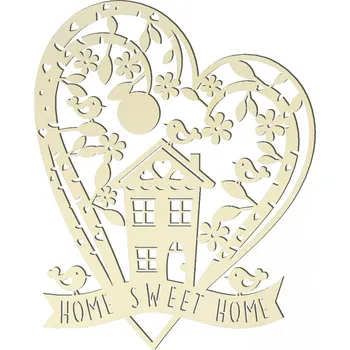 Party dekorace Dřevěná dekorace - vyřezávané srdce s domečkem, TOPOL Barva: topol, velikost: 30 cm