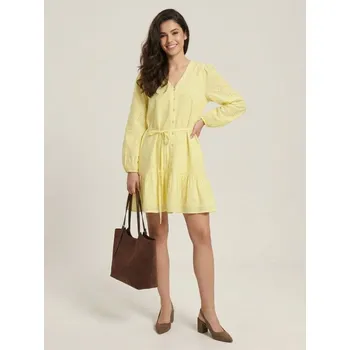 Dámské šaty Sinsay - Bavlněné mini šaty s krajkovým vzorem - žlutá - 281GY-10X - 281GY-10X-L