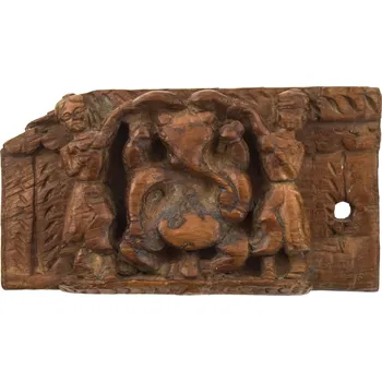 SANU BABU Dřevěný panel ze starého portálu, Ganéš, 22x5x12cm