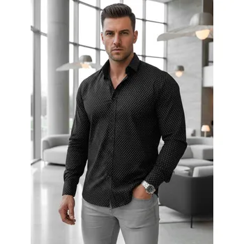 Pánská košile Pánská vzorovaná košile regular fit černá FashionStreet DX2696 3XL