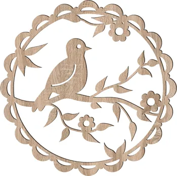 Party dekorace Dřevěná jarní dekorace - ptáček na větvičce, DUB SONOMA Barva: dub sonoma, velikost: 15 cm