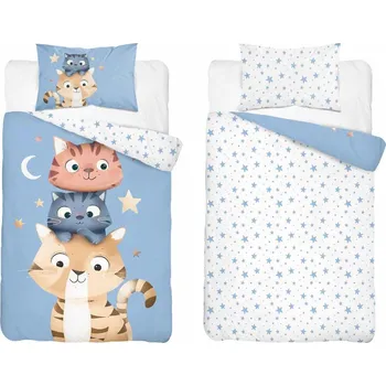Povlečení Detexpol Povlečení do postýlky 100x135 + 40x60 cm - Kočičí hvězdy modré