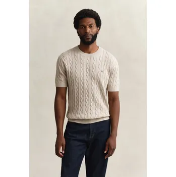Pánský svetr SVETR GANT COTTON CABLE SS C-NECK OAT MELANGE