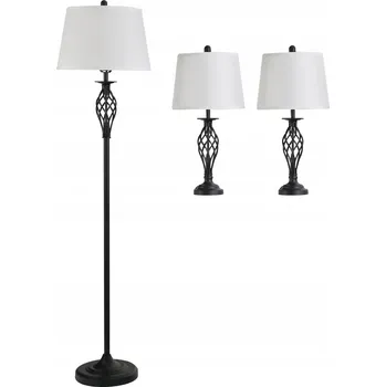 Stojací lampa Sada 3 lamp ks 2 stolní lampy + 1 stojací lampa, bílá