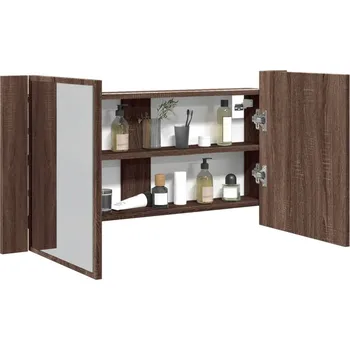 Sada koupelnových doplňků zahrada-XL LED koupelnová skříňka se zrcadlem hnědý dub 90x12x45 cm akryl 834969