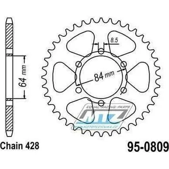 Rozeta ocelová (převodník) 0809-46zubů MTZ - Suzuki DR125+DR125SE + RM100+RM125 + TC100+TF100+TM100+TF125 + TS100+TS125+TM125+DS125 + Kreidler 125DT Supermoto + Yuki 125 95-0809-46