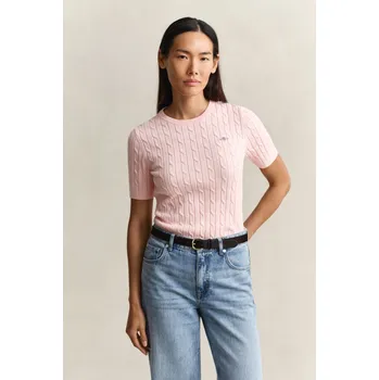 Dámský svetr SVETR GANT STRETCH COTTON CABLE SS C-NECK APRICOT PINK