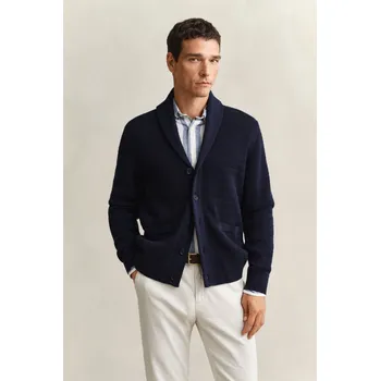 Pánský svetr KARDIGÁN GANT MINI CABLE SHAWL COLLAR CARDIGAN EVENING BLUE