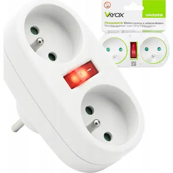 Elektrická zásuvka VAYOX ELECTRIC ROZBOČKA 2- ROZDVOJKA S UZEMNĚNÍM VYPÍNAČE