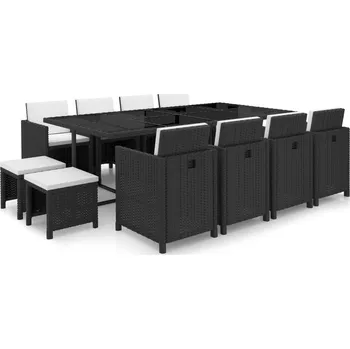 Zahradní sestava Nábytek XL 13dílný zahradní jídelní set s poduškami polyratan černý 42524