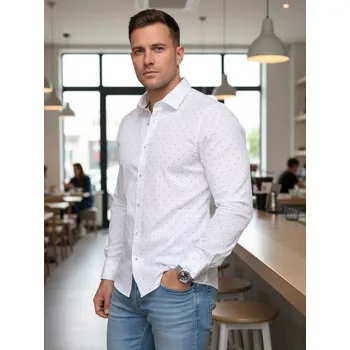 Pánská košile Pánská bílá vzorovaná košile slim fit FashionStreet DX2699 3XL