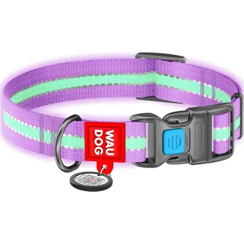 Obojek pro psa WAU DOG Nylonový svítící obojek s QR kódem fialový Velikost: S