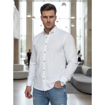 Pánská košile Pánská bílá vzorovaná košile slim fit FashionStreet DX2693 3XL