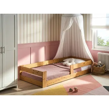 Postel Dětská postel hnědá borovicové dřevo 90 x 200 cm nízká konstrukce s roštovým rámem moderní styl dětský pokoj Beliani