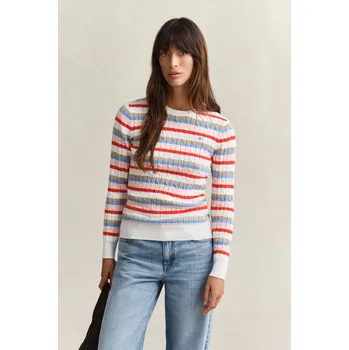 Dámský svetr SVETR GANT STRETCH COTTON CABLE STRIPE C-NECK MULTICOLOR