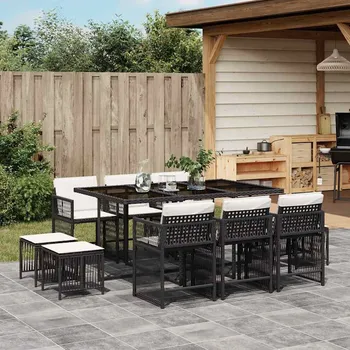 Zahradní sestava zahrada-XL 11dílný zahradní jídelní set s poduškami černý polyratan 3211686