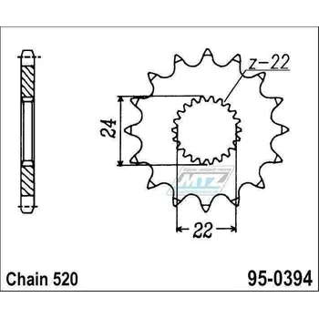 Kolečko řetězové (pastorek) 0394-12zubů MTZ - Aprilia Climber 240 + Climber 280 + Climber 300 + 125RS + 125 Red Rose + 125 Pegaso + 125RX + 125 Tuareg + 125 Tuono + 125 AFI + 125SX + 125MX + 125RX + B HONDA VF 750 C 1994-2004
