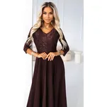 309-14 AMBER elegantní dlouhá krajková sukně s výstřihem - čokoláda S