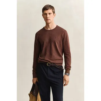 Pánský svetr SVETR GANT SLUB COTTON LINEN C-NECK HAZELNUT MELANGE