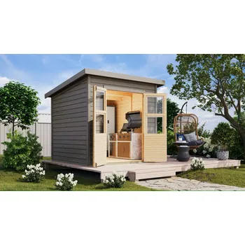 Zahradní stavba dřevěný domek KARIBU MERSEBURG 3 (8233) světle šedý
