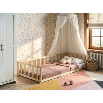 Postel Dětská postel světle hnědá borovicové dřevo 90 x 200 cm nízká konstrukce s roštovým rámem moderní styl dětský pokoj Beliani