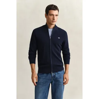 Pánský svetr KARDIGÁN GANT MICRO TEXTURED COTTON ZIP CARDIGAN EVENING BLUE