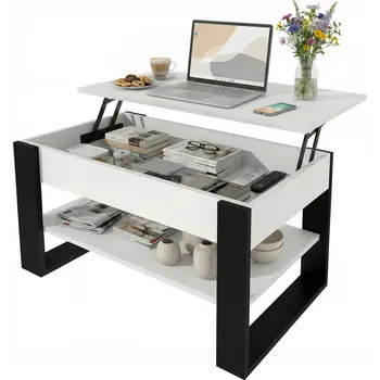 Konferenční stolek Konferenční stolek möbelkap bílý obdélníkový rozkládací s poličkami