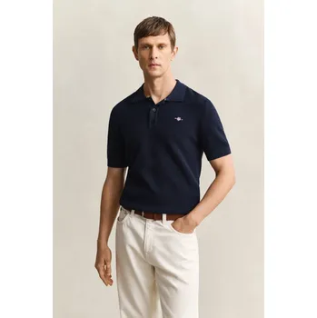 Pánský svetr SVETR GANT MICRO TEXTURED COTTON SS POLO EVENING BLUE