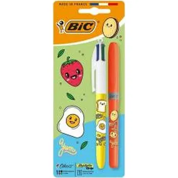 Długopis 4 Colors Kawaii mix+zakreślacz orange BIC