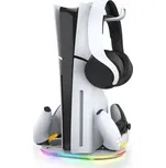 Vertikální nabíjecí stojan iPega P5S045 s RGB podsvícením pro PS5/PS5 Slim bílá