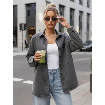Dámská džínová košilová bunda oversize šedá FashionStreet TY5601 XS