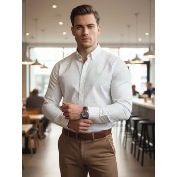 Pánská košile Pánská bílá vzorovaná košile slim fit FashionStreet DX2694 3XL