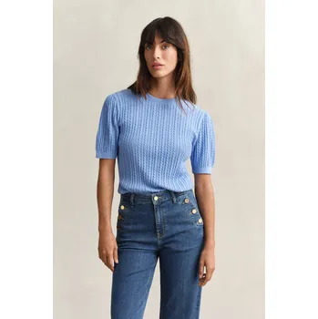 Dámský svetr SVETR GANT COTTON CABLE C-NECK SS PALACE BLUE