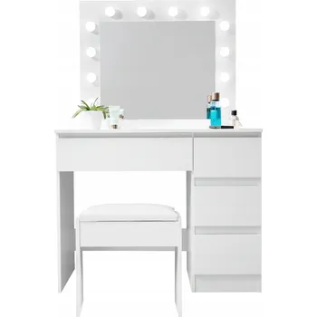 Toaletní stolek Aga Toaletní Stolek se zrcadlem a osvětlením + stolička Bílá matná