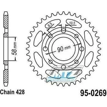 Rozeta ocelová (převodník) 0269-47zubů MTZ - Honda CG125+CB125+CB175+CBX125 + CM185+CM200+CT125+CT185+CT200+SL125 + XL100+XL125+XL185+XR185 + EZ90Cub + Kymco 125 Pulsar+Spike+Zing+Hipster+Stryker + Da 95-0269-47