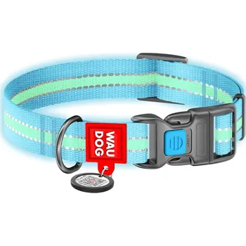 Obojek pro psa WAU DOG Nylonový svítící obojek s QR kódem modrý Velikost: M