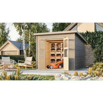 Zahradní stavba dřevěný domek KARIBU MERSEBURG 6 (8543) světle šedý