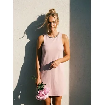 Dámské šaty Sinsay - Mini šaty s ozdobnými kamínky u výstřihu - růžová - 856AL-30X - 856AL-30X-M