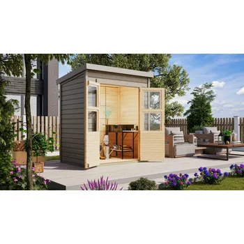 Zahradní stavba dřevěný domek KARIBU MERSEBURG 2 (8208) světle šedý