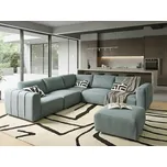 Modulární pohovka s taburetem zelené čalounění 4místná pravostranná rohová pohovka s polštáři moderní minimalistický styl obývací pokoj Beliani